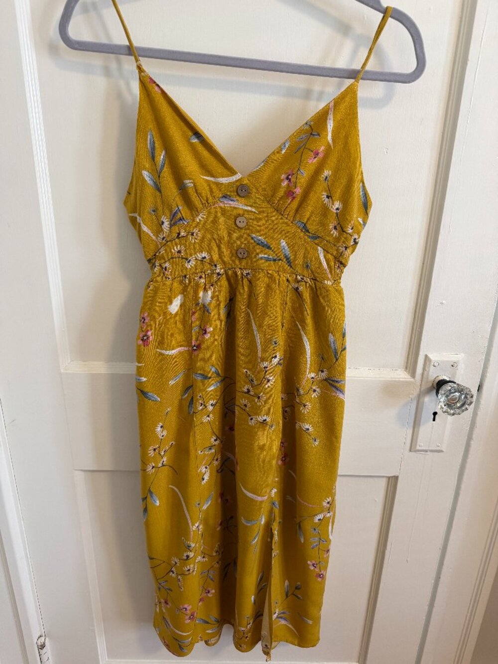 One Clothing Yellow Floral Sundress – Adjustable Strap V-Neck Midi Dress